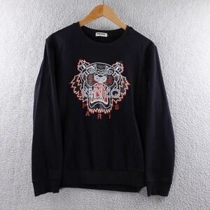 Kenzo Paris Tiger Logo Sweatshirt Black Crew Neck Long Sleeve Pullover Women's L